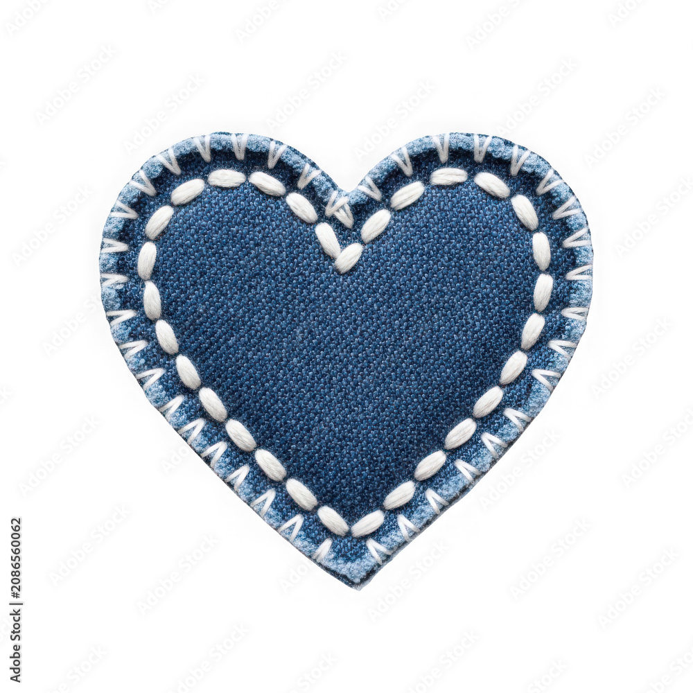 Obraz premium Blue denim heart patch with white stitching