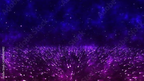 4K Motion Graphic Abstract Cosmic Purple Light Streaks and Particles Horizon
