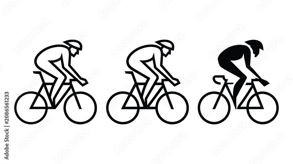 Obraz premium Bicycle icon set showing cyclists in professional race posture