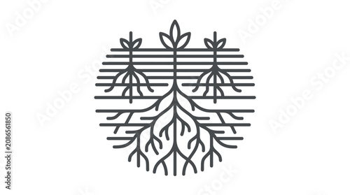 Картината върху платно Professional Monochromatic Minimalist of Three Trees with Extensive Root Systems