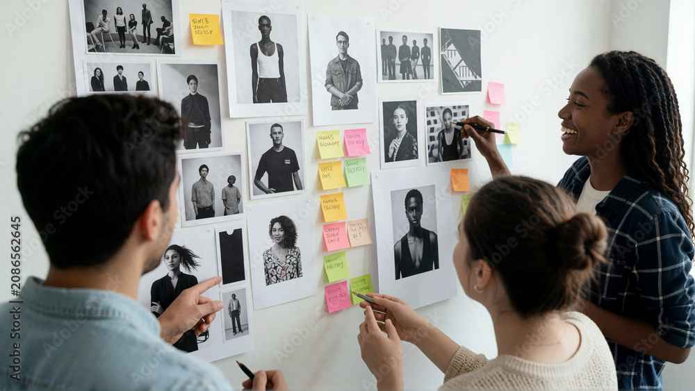 Creative team working on a casting board with headshots and notes