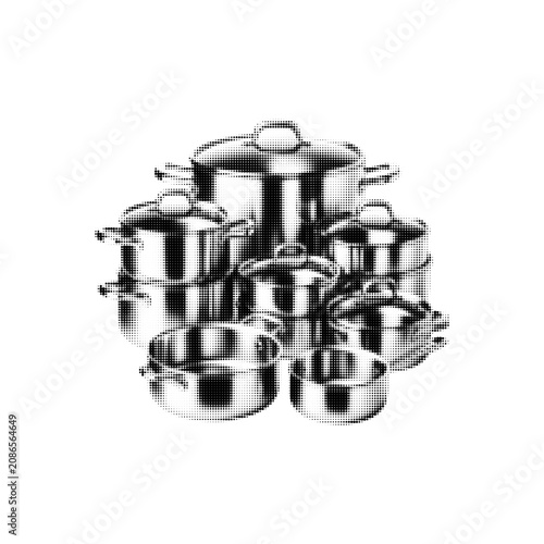 Картината върху платно Black halftone cookware set isolated on white background