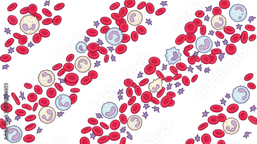 Fotografía Human Blood Flow Seamless Pattern Background with Red and White Cells Lymphocyte