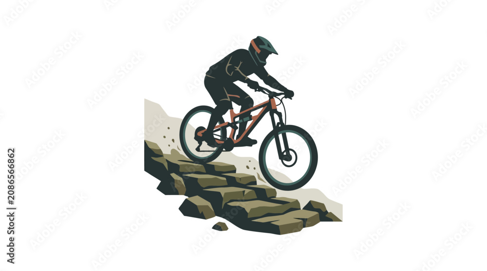 Fototapeta premium Mountain biker riding a bike over a rocky terrain.