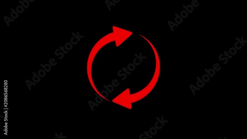 Red circular refresh arrows rotating in a continuous loop on a black background