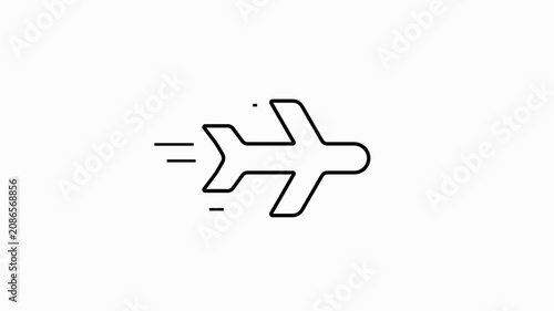Fast Airplane Flight Line Icon Animation with Motion Speed Lines, Aviation Travel Symbol, Minimal Outline Design, Seamless Loop Background