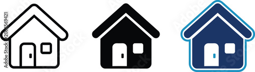 Obraz na plátně home icon vector set with black and blue outline style and interior door symbols
