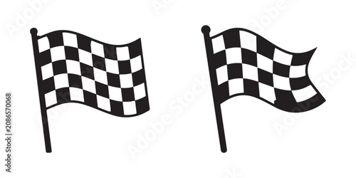 Race finish flag with checkered pattern vector icon, Checkered racing flag silhouette vector