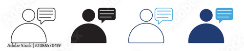 User Comment Icon Vector Featuring Person Speech Bubble Symbol in Outline and Solid for Communication Design