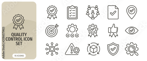 Foto Quality control icon set thin line icons for business, management, and productio