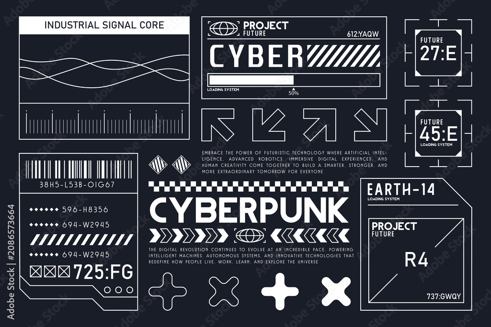 Naklejka premium Cyberpunk futuristic user interface elements set