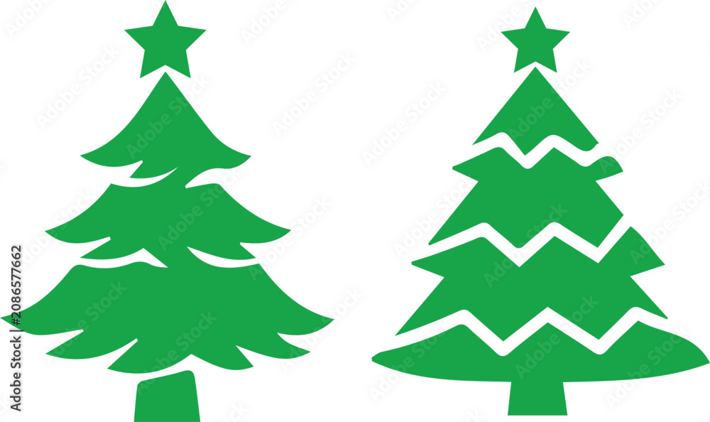 Obraz premium Two green christmas trees with star tops illustration Vector