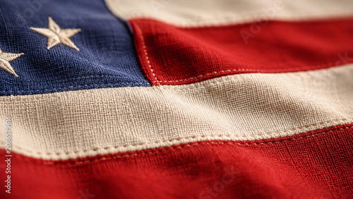 Macro Woven Textile Texture Of USA Flag Inspired Fabric