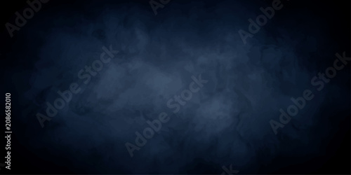 Dark blue smoke cloud on black background abstract mist texture with fog and steam creating night sky storm space backdrop with glowing blue color atmosphere