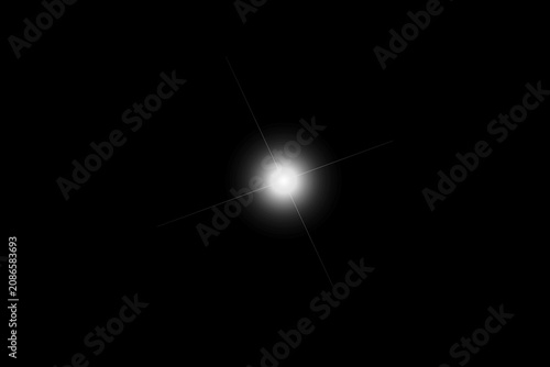 Tableau sur toile Bright white star flare light effect, sharp crosshair sparkle with backlight ray