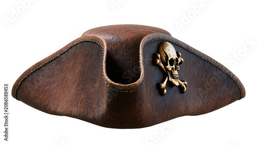 Photos Brown leather pirate hat with skull and crossbones emblem