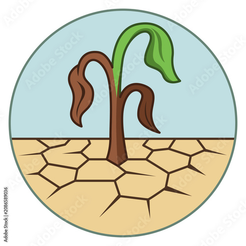 Fotografija Drought and Soil Erosion Vector Illustration Wilted Dead Plant on Cracked Dry Ea