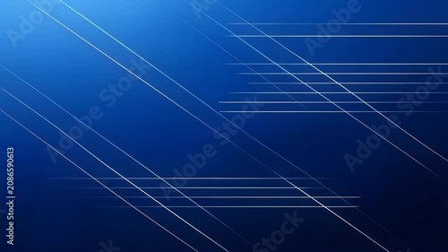 Abstract blue background with diagonal white lines moving slowly during a digital network concept. Cinematic motion and clean design
