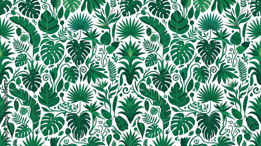 Fototapeta premium Tropical Jungle Plant Pattern Seamless Repeating Abstract Illustration