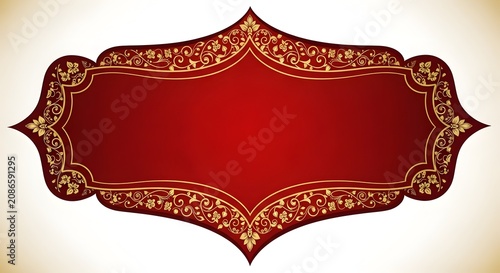 Elegant gold floral border on red frame for luxury Islamic invitation and greeting design