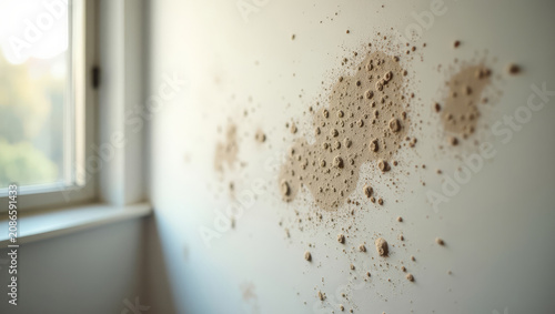 Mold Spreading on Wall. Damp Apartment Problem. Indoor Damage Scene.
