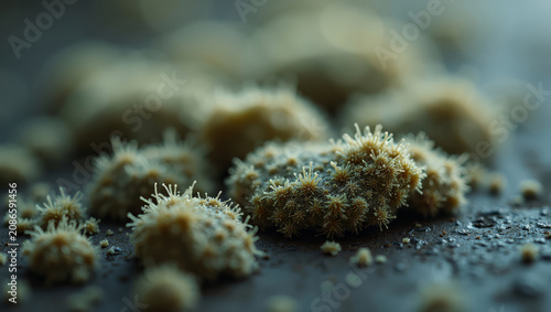 Mold Texture Macro Detail. Fungi Growth Surface. Indoor Pollution Close Up.