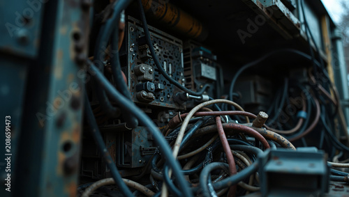 Broken Computer Tower Scrap. Electronic Waste Concept. Old Hardware Recycling Scene.