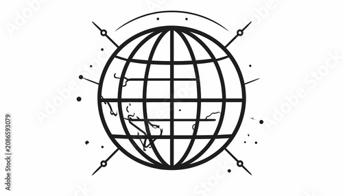 Black and white globe illustration.