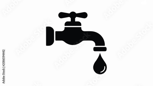A simple black silhouette illustration of a dripping faucet