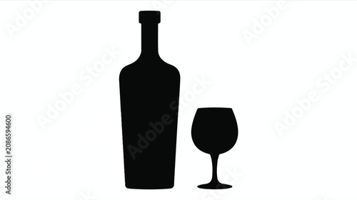 A simple black silhouette illustration of a wine bottle and glass