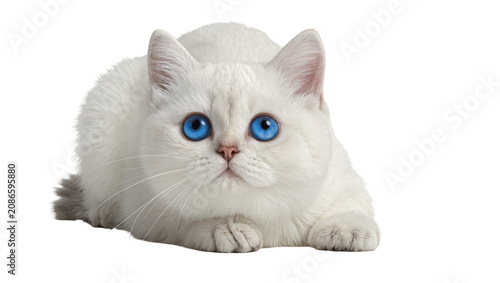Fluffy white cat with striking blue eyes