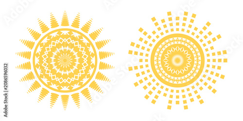 Set of geometric suns isolated on white background, vector design