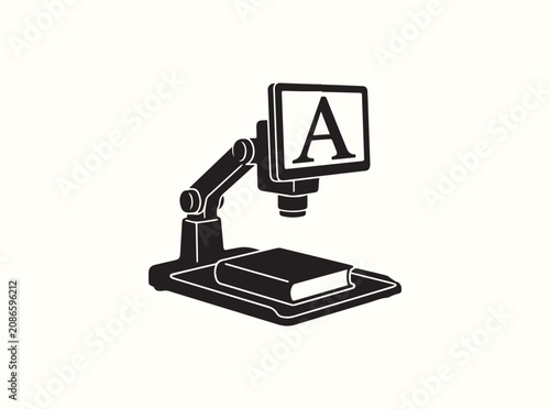 Charming independent living aid symbol displaying a large monitor showing magnified font