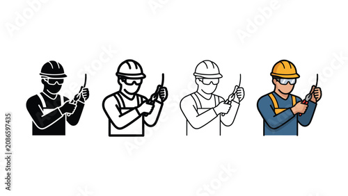 Quadro su tela Construction worker icons in four variations showing a man using a stud finder t