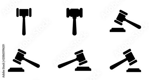 Photos Gavel Icons Set, Legal Auction Hammer Vector Graphics, Judge Symbol Collection