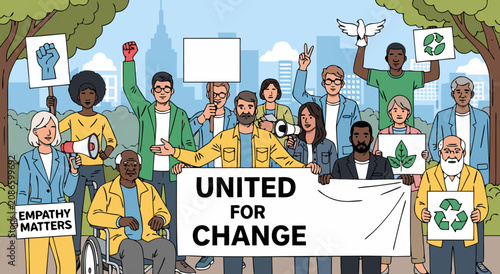 Foto Diverse crowd of people united for change vector illustration design background