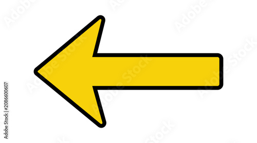 Photos A large yellow arrow points left on a white background in a simple graphic illustration