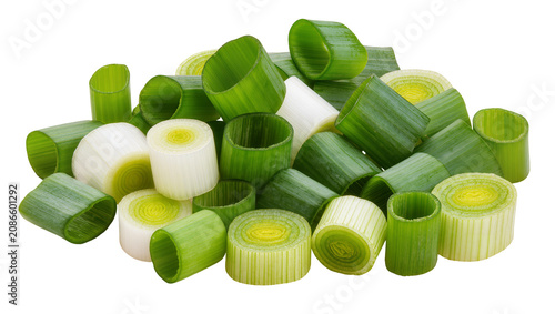 Chopped green onions with white stems and green leaves