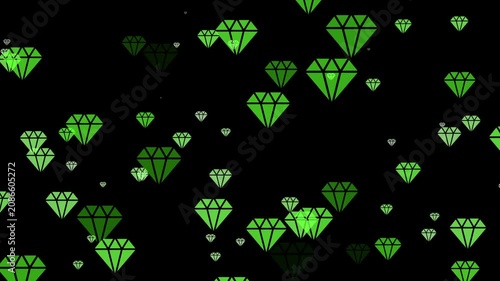 Green diamond floating animation on black background, luxury jewelry motion diamonds gems jewels