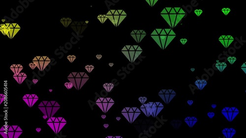 Colorful floating diamond motion background, abstract gemstone particle animation jewelry