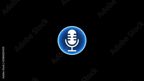 Glowing microphone animation, podcast and audio recording concept, digital voice interface