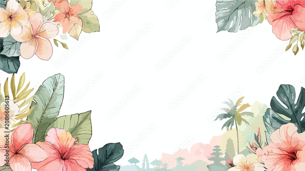 Obraz premium Vector Pattern Tropical Floral Design with Hibiscus and Palm Leaf Elements in Modern Style