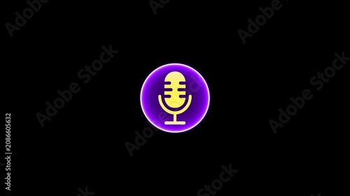 Animated microphone with glowing purple aura for podcast and audio branding sound recording