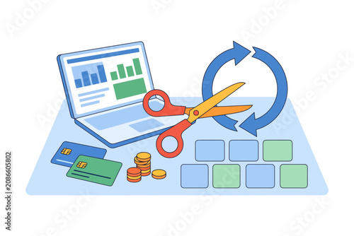 Financial management tools: budgeting, online banking, and expense tracking symbols.