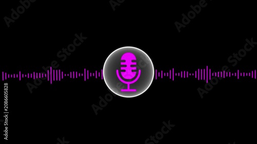 Animated purple microphone with pulsing audio waveform overlay for podcast and media production sound