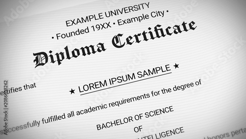 Sample diploma certificate from university highlighting academic success and degree attainment with design backdrop