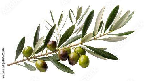 Olive branch with green and dark olives