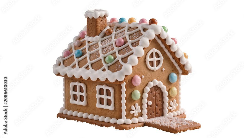 Fototapeta premium Gingerbread house decorated with icing and candies