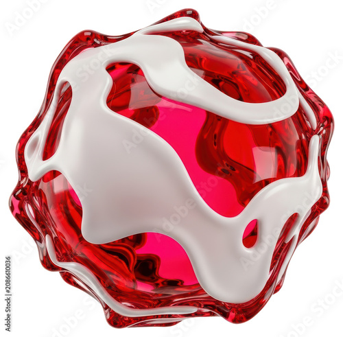 Red translucent sphere with white swirl isolated over transparent background