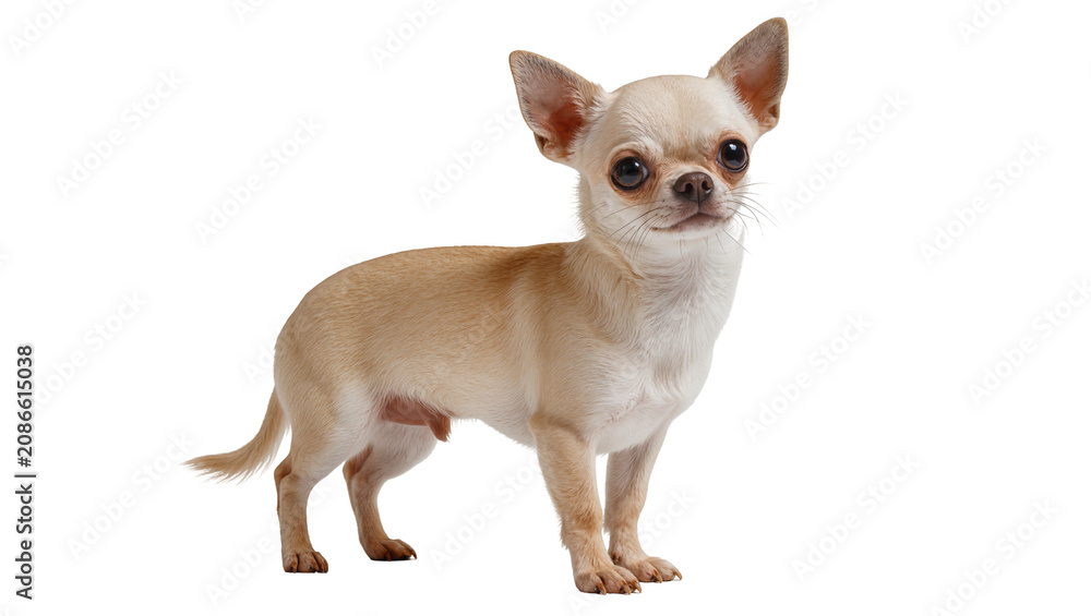 Obraz premium Small tan Chihuahua dog standing, looking forward with large ears